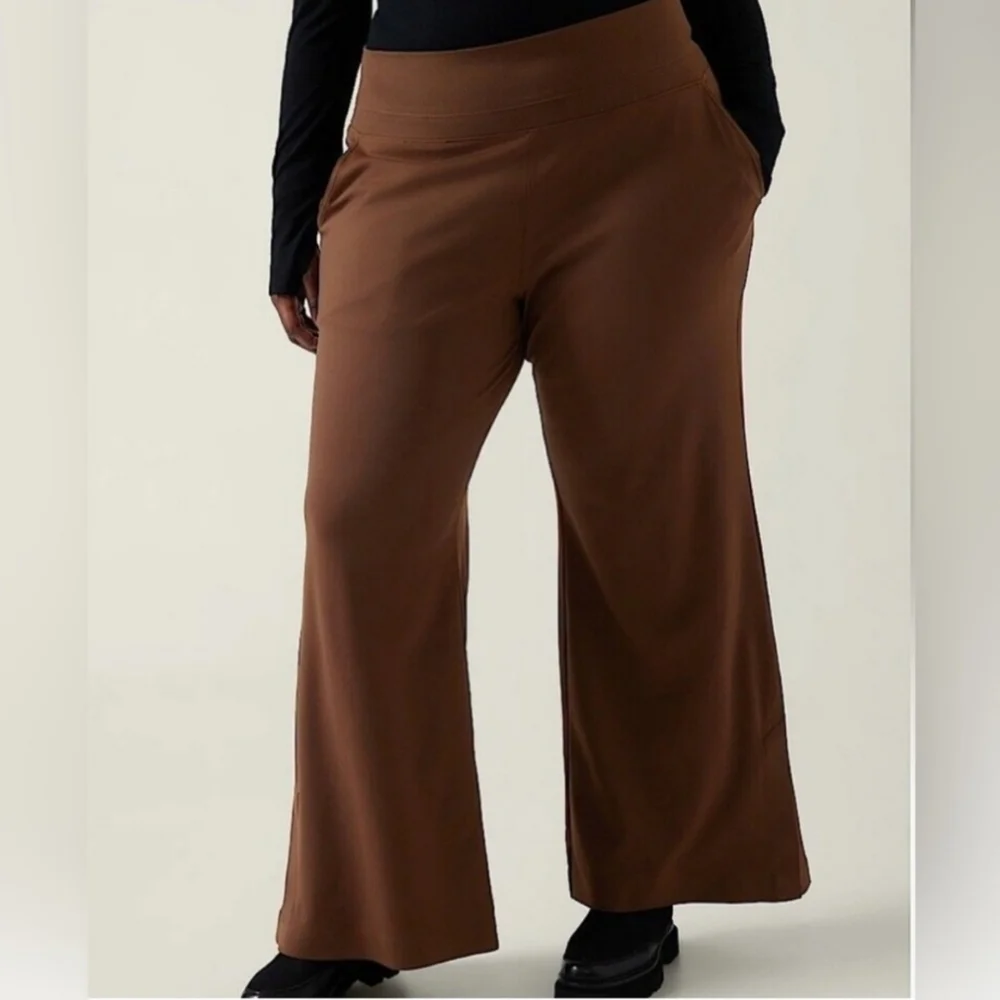 Athleta Venice Pant Brown Wide Leg Split Bottom - 3X